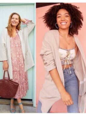 DONNI Grey Ribbed Slouchy Open Front Duster Cardigan Lagenlook Cozy Pockets
